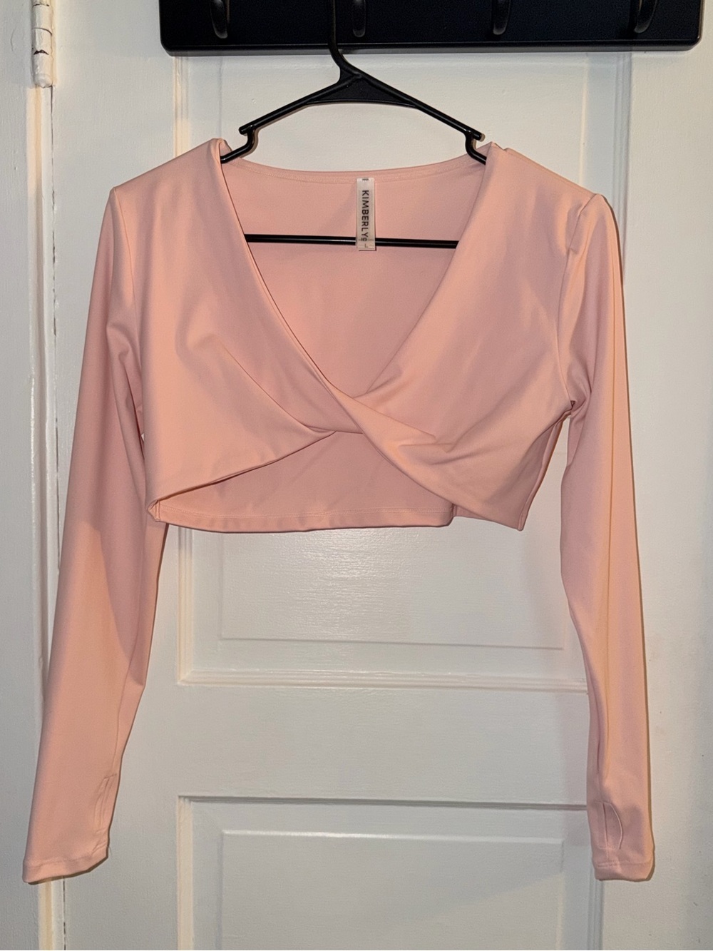 Kimberly Pink Long Sleeve Wrap Workout Crop Top – Size Large